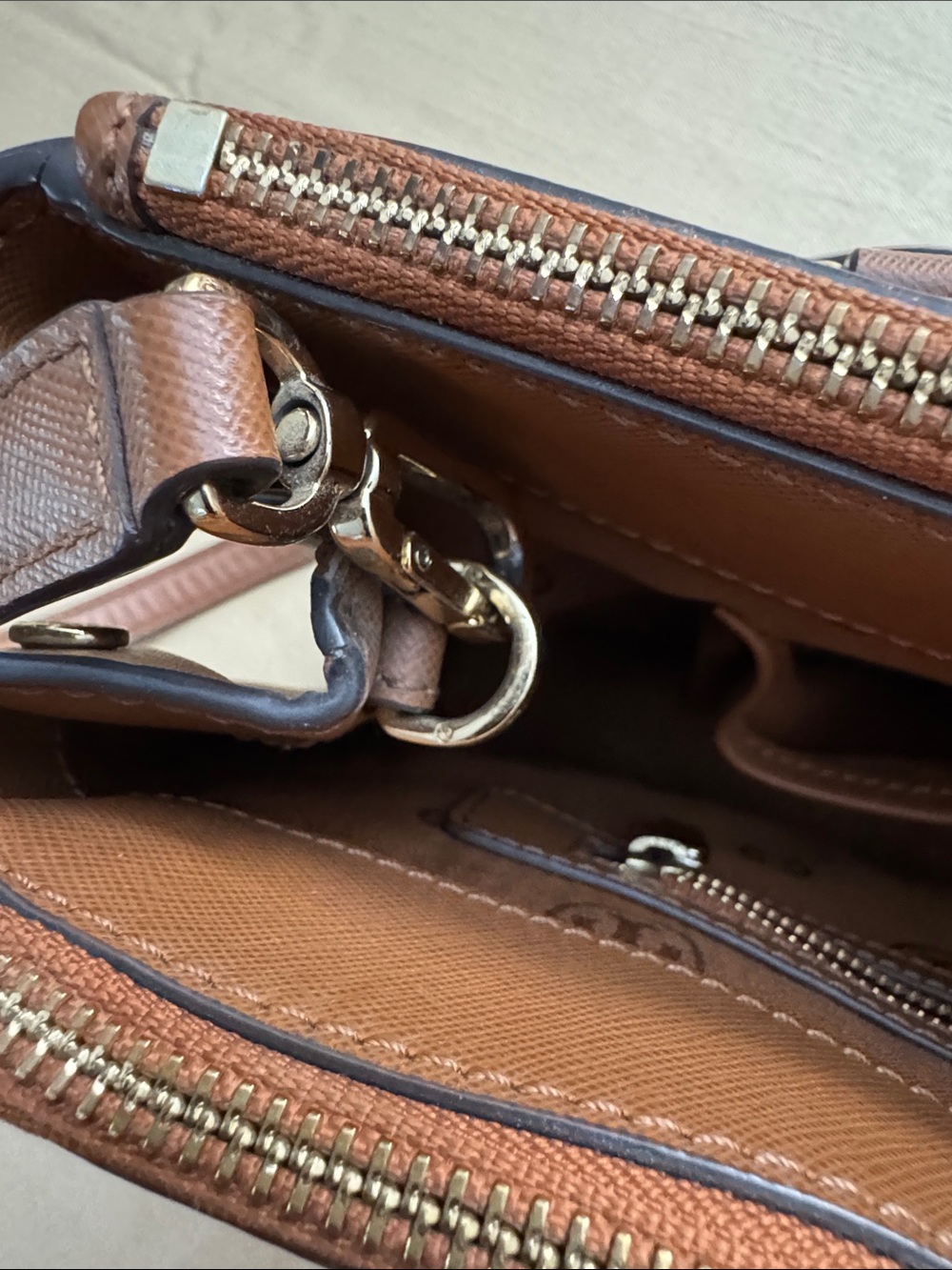 Tory Burch Chestnut Brown Leather Double-Zip Satchel - Picture 6 of 8